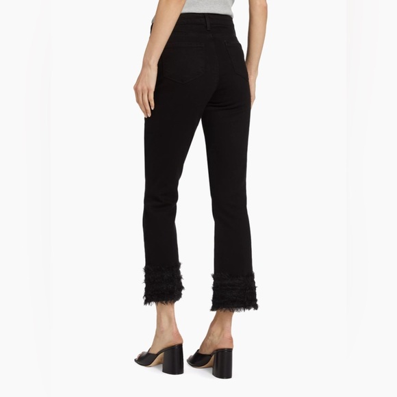 L’Agence Tati Fur Feather-Cuff High-Rise Crop Jeans Black Size 26 NWOT - Picture 3 of 9